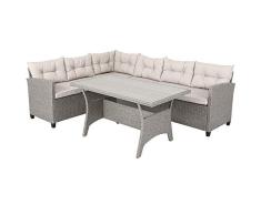 Casaria Conjunto muebles de Jardín 6 Personas Sofa de Esquina 340cm con mesa cojines Poliratán Jardín Terraza Patio Exterior