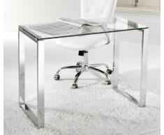 Adec - Mesa de Estudio Benetto, Mesa de Escritorio, Mesa de Despacho Cristal Transparente y Patas Metal Cromado, Medidas: 100 cm (Largo) x 50 cm (Ancho) x 75 cm (Alto)