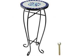 TecTake 800571 Taburete Floral, Mesa de balcón con Mosaico de Piedra (Azul-Blanco | no. 402769)
