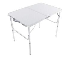 EBTOOLS Mesa Plegable Camping 90 x 70 x 60cm de Aluminio Portátil, Mesa Plegable Camping Sport Altura Ajustable 40-70cm como un Maletín con Asa para Picnic Barbacoa Camping Blanca