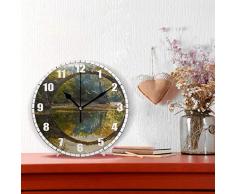 Uosliks Decoración del hogar Jardín Estanque de árboles Otoño Piedra Arco Rayos del Sol Tema de la Planta de Verano Estilo Redondo N, Reloj de Pared silencioso sin tictac,