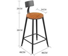 TZSJBD Conjunto de hierro forjado de madera maciza Silla de la barra barra de heces, heces de alta simple, marco de acero con reposapiés y Antideslizante Mat, por Kitchen Bistro (Sentado altura, 60/68