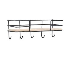 Bluelliant Estante De Pared Flotante De Hierro Madera Negro Salón Cocina Baño Habitación Dormitorio Hogar para Herramientas Libros Macetas Moderno con Ganchos