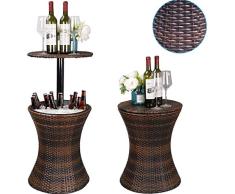 WQSFD 3 en 1 Cool Mimbre Bar Mesa PE Rattan Jardín Mesa con el Cubo de Hielo Ratán Estilo Altura Ajustable for Enfriar el Vino, Esencial for Fiestas 500ML