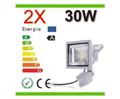Mcitymall® 2x 30W Blanco Frío Proyector LED Proyector con lámpara Jardín detector de movimiento