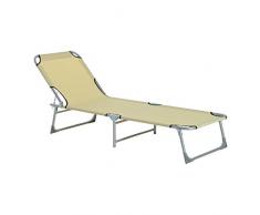 Tumbona Plegable y Reclinable para Playa o Piscina – Color Beige – Material Hierro y Oxford – 187 x 58 x 30cm