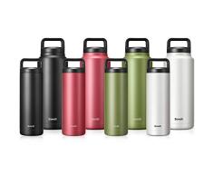 Brewsly Botella de Agua - 1000ML de Doble Pared con Aislamiento Botella Térmica, Acero Inoxidable 18/8, Proceso de Recubrimiento en Polvo, Resistencia al Rayado, Fácil de Limpiar, Negro