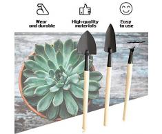 Justdodo 3pcs / Set Mini Herramientas de jardinería Mango de Madera Plantas en macetas de Acero Inoxidable Pala Rastrillo Pala para Flores Planta en Maceta - Negro