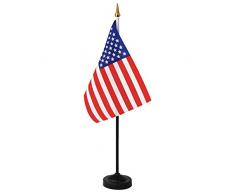 Anley Bandera de Escritorio USA, 12x20 cm Bandera de Estados Unidos de América Miniatura con Asta Negro Sólido de 35 cm - Color Vivo y Resistente a la Decoloración