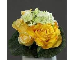 Artificiales - Ramo amarillo Varie de rosas y peonías con hojas TOP H 25 cm - choisissez votre, colores: amarillo Tendre