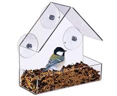 MUXItrade Alimentador de Pájaros Comederos para Pájaros Material de Cristal Acrílico Transparente con 3 Ventanas Alimentador de Ventana de Succión de Gran Almacenamiento