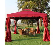 DZWJ 3 x 3 m Aluminio Metal Gazebo Marquesina Pabellón Pabellón Patio Jardín Fiesta Carpa Refugio con Redes y Paredes Laterales,Rojo