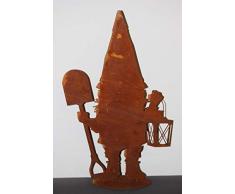 BADEKO Figura de Enanito de jardín de Metal (Oxidado), 35 cm de Altura, Enano Sobre Placa de Suelo