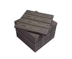 WOLTU Suelo de WPC Set de 11 Baldosas de Madera Exterior para Porche Patios Jardin, 30 x 30 cm 1m² Suelo de Exterior Compuesta Azulejos para Terraza, Jardin Café