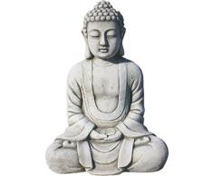 AnaParra Estatua Buda Tissa del Éxito Figura Decorativa para Jardín o Exterior Hecho de Piedra Artificial | Figura Buda 38cm, Color Natural Musgo