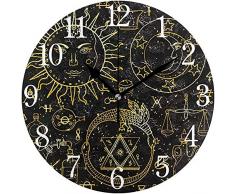 Zseeda Reloj de Pared Sol Luna Ouroboros y Piedra filosófica con Otro alch Silencioso Operado Redondo Fácil de Leer Hogar Oficina Reloj Escolar