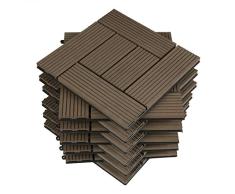 WOLTU 11x Suelo de WPC Baldosas de Madera Exterior para Porche Patios Jardin, 30 x 30 cm 1m² Suelo de Exterior Compuesta Azulejos Baldosas de WPC para Terraza Marrón