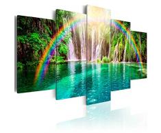 murando - Cuadro en Lienzo 200x100 cm Cascada Impresión de 5 Piezas Material Tejido no Tejido Impresión Artística Imagen Gráfica Decoracion de Pared Arco Iris c-A-0071-b-n