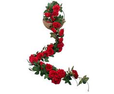 SHACOS 3 Unidades Guirnalda de Rosas Artificiales Flores Artificiales Decoración Rosa de Seda Roja Rosas Falsas para Decoración Balcón Valla Jardín Boda Fiesta, 200cm