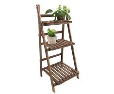 Escalera de madera para macetas con 3 estantes; estantes plegables para plantas. Escalera para flores para interior y exterior
