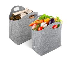 Homfa 2 Cestas de Leña Bolsas Compra de Fieltro Plegable Cesta Chimenea Portátil Carga de 15Kg Gris