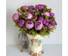 itemer 1 ramo 6 cabezas flores artificiales, Artificial peonía flores de seda hoja de estilo europeo para ramo de novia boda fiesta sala de estar DIY decoración de jardín, morado