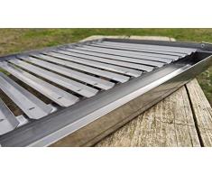 Parrilla de Acero Inoxidable para Barbacoa y Chimenea | Asador Inox con Mangos Plegable y Recoge-grasas | Ideal para el Jardín de tu Casa y Asar con Carbón, Leña y Briquetas | Medidas 57x43cm