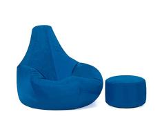 Bean Bag Bazaar Puf para Videojuegos reclinable de diseño con reposapiés a Juego DE Regalo – Sillón Tipo puf Impermeable para Interiores y Exteriores (Color Azul)