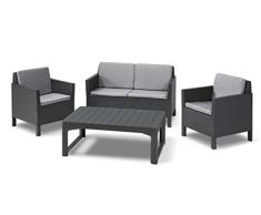 Keter Chicago Lounge Set de Jardín con mesa Lyon y patas regulables, Grafito, 120x80x65 cm
