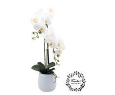 Línea Déco | Orquídea blanca artificial de tacto natural – Maceta cerámica blanca | 60 cm | Composición floral artificial | Tacto real | Decoración de interior | Hogar oficina