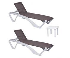 resol set de 2 tumbonas jardín exterior Acqua estructura blanca, textilene arena y 1 mesa auxiliar Andorra blanca