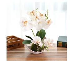 Sanqing Artificial orquídea Bonsai Falso Flores con florero en Maceta Planta de Simulación Phalaenopsis Home Decor Interior Exterior Oficina Artificial Planta (1 Paquete),White