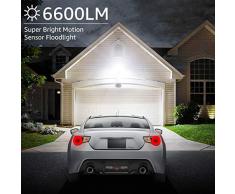 Olafus 2 Pack 60W Foco LED con Sensor de Movimiento, 6600LM Super Brillo 5000K Blanco Frío, Proyector LED Sensor IP66 Impermeable, Luces de Seguridad Focos LED Exterior Jardín Garaje Patio Camino
