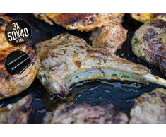 Juego de 3 de parrilla para alfombras y horneado con recubrimiento antiadherente de bbeeq, extra grande, extra fuerte, 40 x 50 cm, 0,3 mm de grosor, hasta 300 grados resistente al calor, apto para barbacoa y horno de gas, Carbón, S