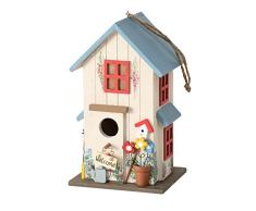 CasaJame Pajarera de madera, multicolor y azul, para jardín, nido, casa para pájaros, pajarera, decoración de balcón, 15 x 13 x 26 cm