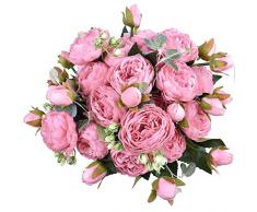XONOR 4 Ramos de Flores de Seda de peonía Artificial Falsa Flor Gloriosa para el Banquete de Boda Nupcial decoración del hogar, 5 Tenedores, 9 Cabeza