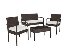 TecTake Conjunto muebles de Jardín en Poly Ratan Sintetico antiguo 4 plazas, 2 sillones, 1 mesa baja, 1 banco