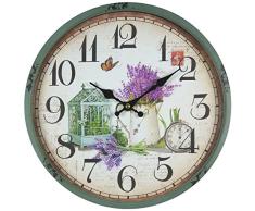 Perla PD Design - Reloj de pared de metal lacado con esfera de cristal y diseño vintage Diámetro de 30 cm., metal, Jardín de primavera.