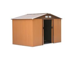 Outsunny Caseta de Jardín Tipo Cobertizo Metálico Ocre para Almacenamiento de Herramientas 277x191x192cm Ocre Oscuro