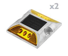 PrimeMatik - Reflector solar LED de carretera. Captafaros para señalización 105x105x20 de aluminio 2-pack