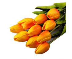 Vovotrade Flor artificial del tulipán látex tacto verdadero novia de la boda del ramo de la decoración del hogar, 10pcs (naranja)