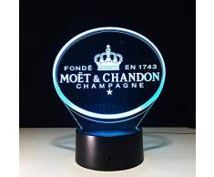 3D Luz Nocturna Memorial de la corona - Lámpara de ilusión LED 7 colores transforman - Familia decorativo- Lámpara de mesita de noche LED - Regalos de cumpleaños de Navidad para niños