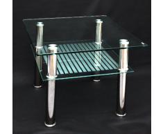 Mesa de centro de cristal de 60 x 60 cm de acero inoxidable con vidrio de seguridad templado de 10 mm
