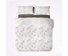 Juego de funda nórdica Decoración gris Juego de cama de 3 cálidos, Flor de belleza natural Peonías dibujadas a mano Floretes de ramo Decoración femenina romántica para el hogar para la habitación