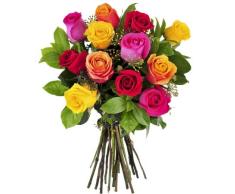 Ramo 12 rosas de colores variadas - Flores naturales a domicilio - Entrega 24h con tarjeta dedicatoria gratis