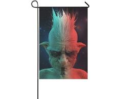 AllenPrint Home Garden Flag,Retrato Hombre Enano Expresión Malvada Cara Masculina Poliéster Patio Banderas para Decoración De Bienvenida De Jardín 32cmx48cm