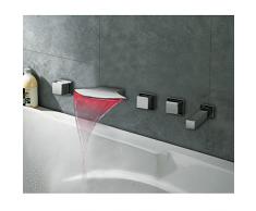 UHM montado en pared 5pcs LED Cascada grifo bañera ducha de latón cromado
