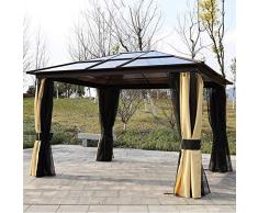 WSN Jardín de Aluminio Gazebo, Abrigo de la Tienda Hardtop witth LED Party Carpa Canopy luz Solar con Malla Cortinas Laterales 3,6 x 3 (m)