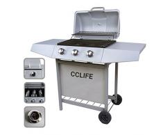 CCLIFE Carro Barbacoa de Gas Parrilla Barbacoa Gas con 3/4/5/6 quemadores BBQ, Color:Silver, Tamaño:3 Quemador