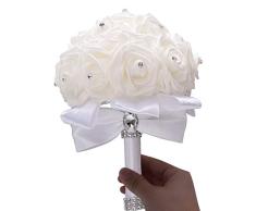 Linian Ramo de Rosas Flores Artificiales, Bouquet Nupcial de Novia de la Boda, Ramo Estilo Coreano Simulación Sostener Flor Suministros de Boda